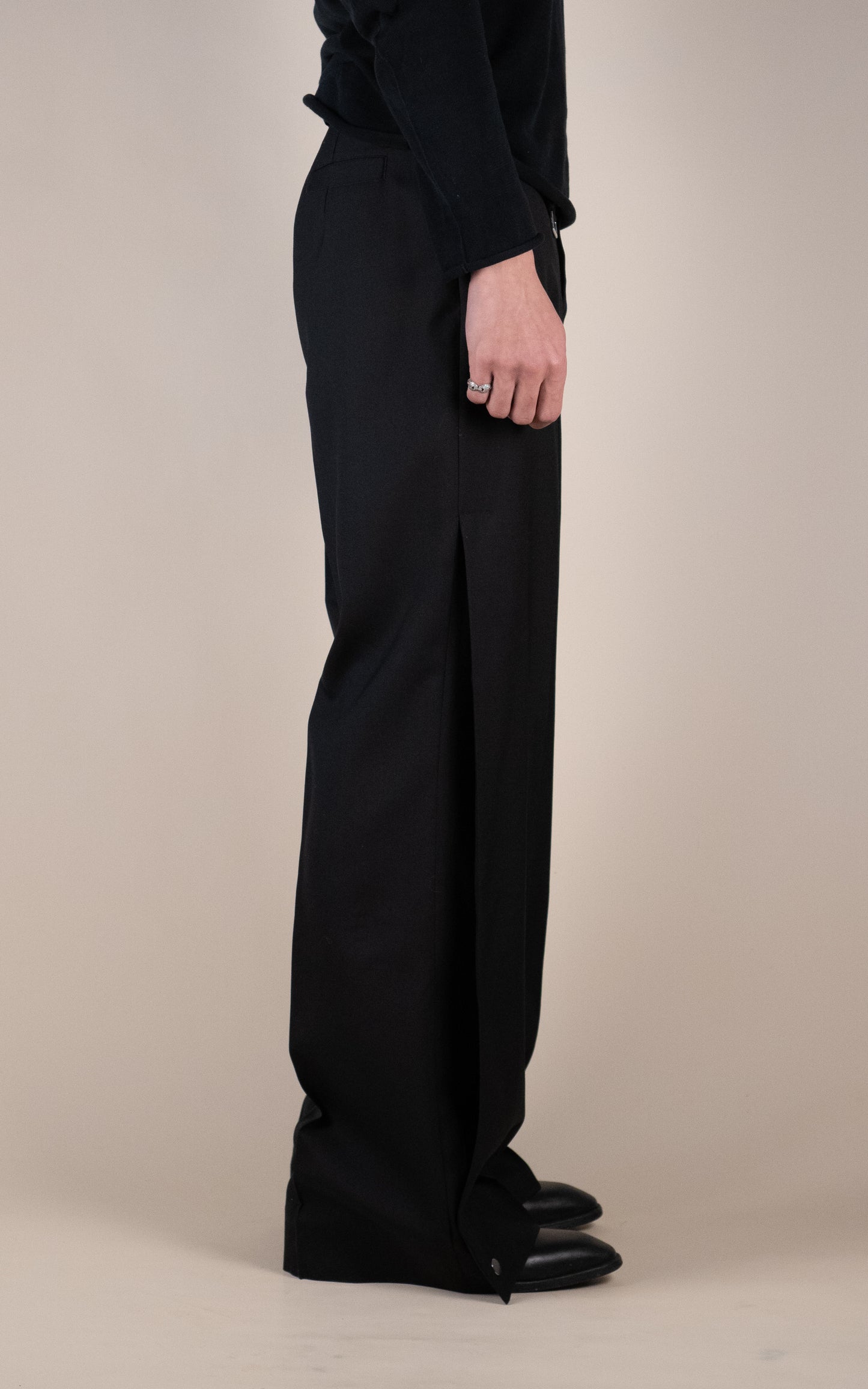 Wool Straight Side-Pleat Trousers